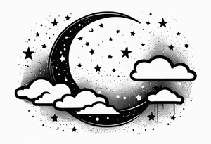 moon with cloud raining stars tattoo idea