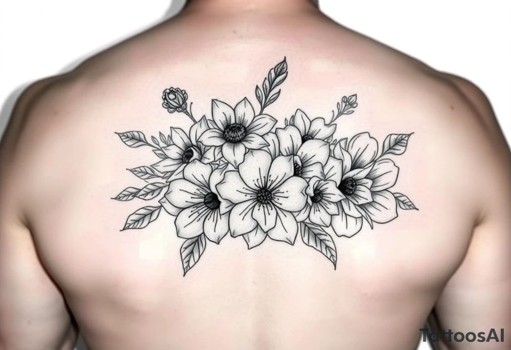 Bouquet of birth flowers of months of march April may July September and October tattoo idea