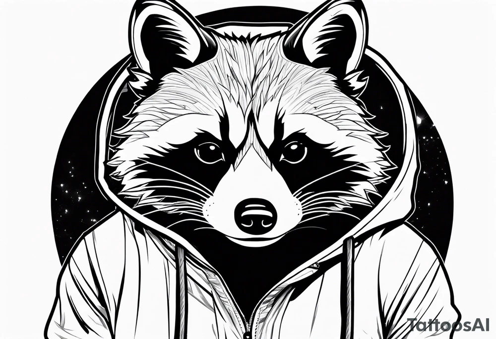 raccoon wearing a Superman hoodie tattoo idea