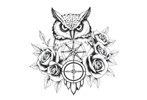 an owl,compass,roses, tattoo idea