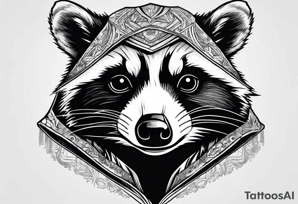 raccoon wearing a Superman hoodie tattoo idea