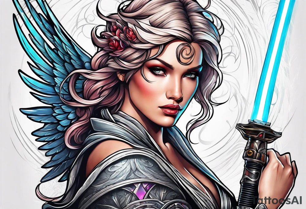Angel with a lightsaber tattoo idea