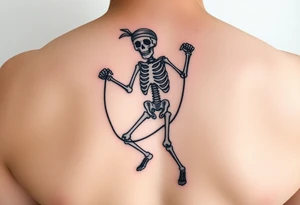 Funny skeleton exercises jump rope with a headband colorful tattoo idea