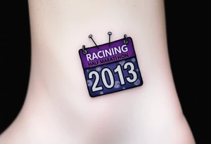 Racing half marathon bib 2013 purple and gold running safety pins piercing the skin running tattoo idea