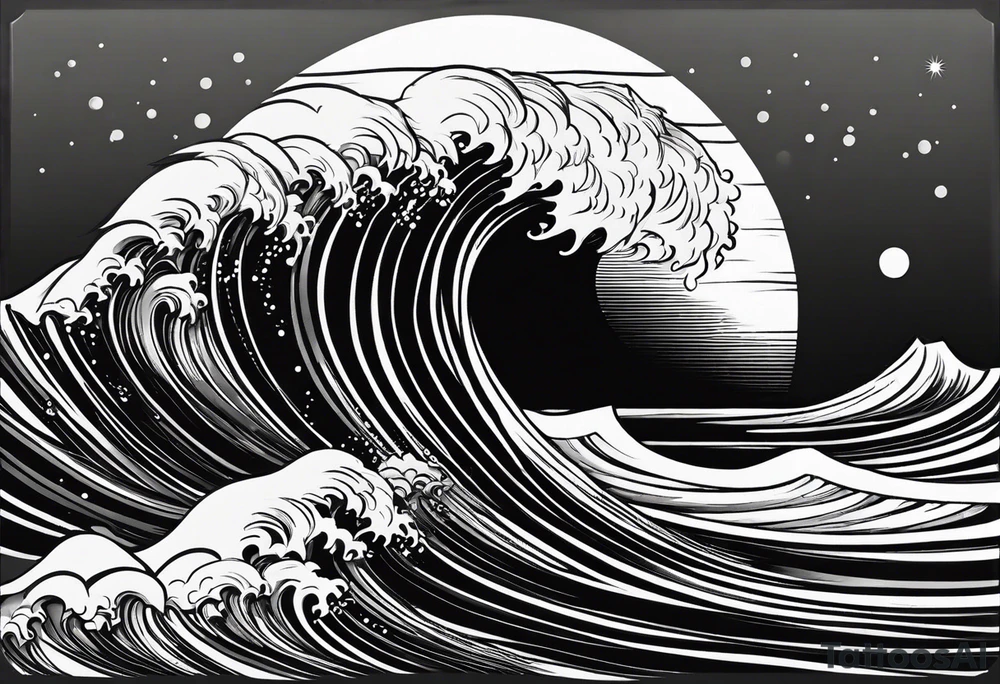 Simple ocean wave inside of a square with sun inside as well tattoo idea