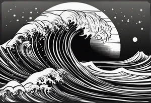 Simple ocean wave inside of a square with sun inside as well tattoo idea