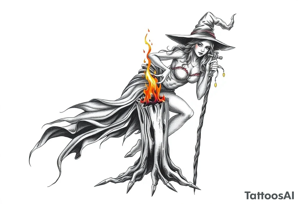 Witch burning alive on a stake tattoo idea