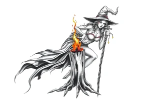 Witch burning alive on a stake tattoo idea