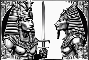 realistic egyptian warrior in profile with a sword in his hand. tattoo idea