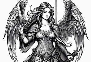 Female angel with sword and beauty dominance tattoo idea