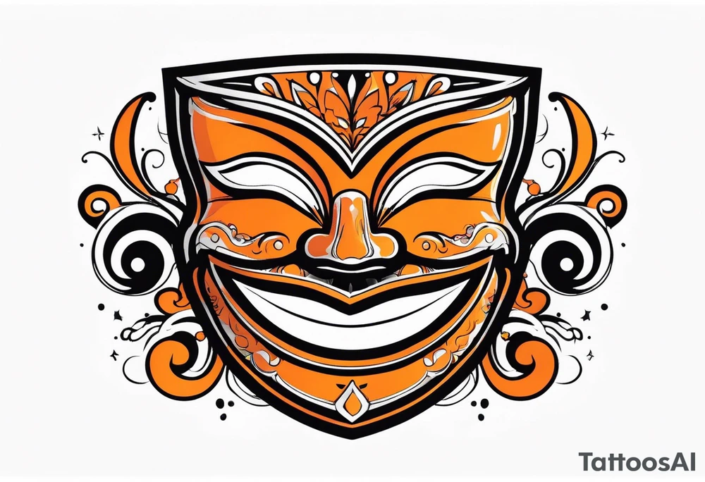 Laughing mask that is orange and black tattoo idea