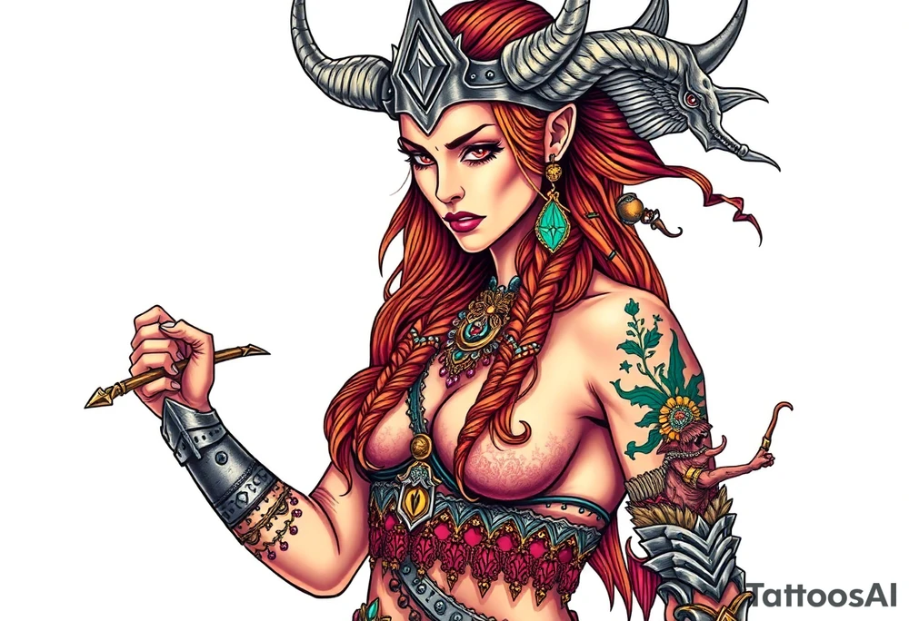 Viking goddess warrior full body sexy tattoo idea