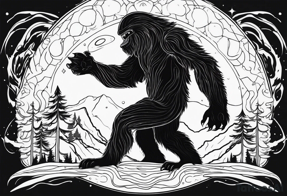 alien beaming up bigfoot tattoo idea