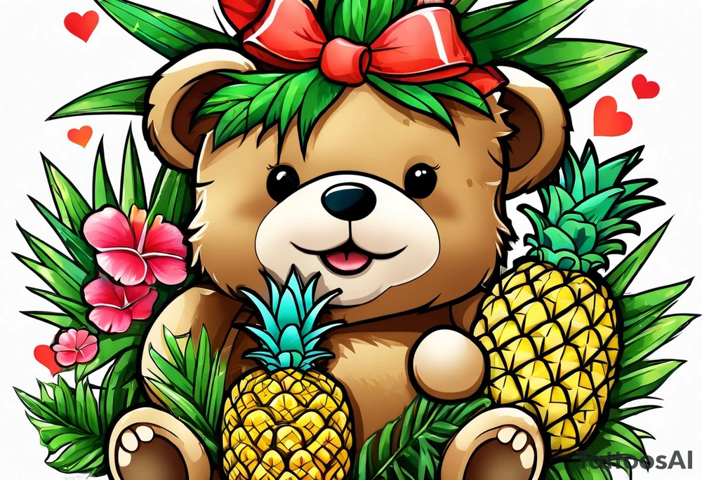 Teddy bear loves pineapple tattoo idea