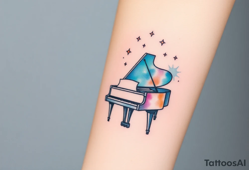 Grand piano under stars tattoo idea