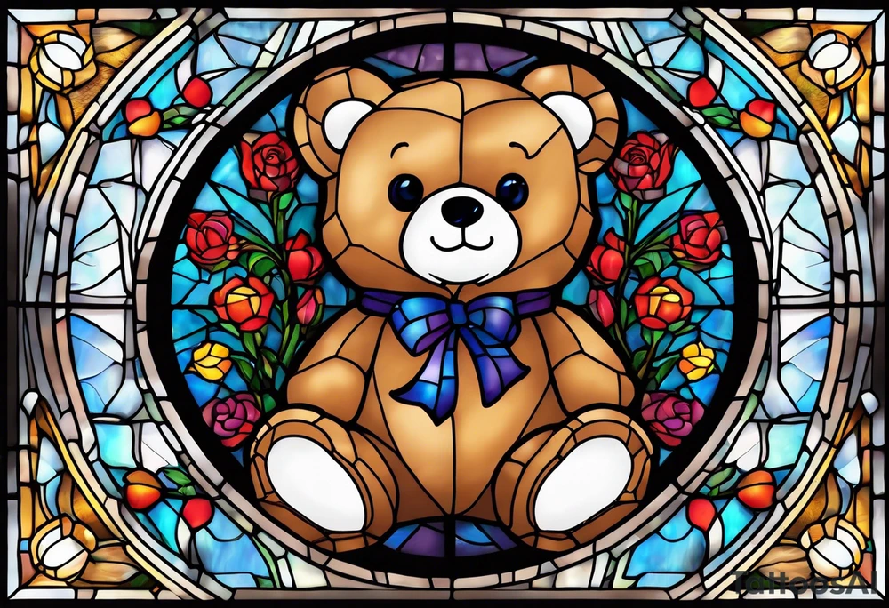 Teddy bear stained glass tattoo idea
