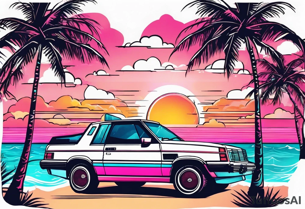 1980'S BOOM BOX MIAMI VICE STYLE, BEACH , PALM TREES, MUSIC NOTES tattoo idea