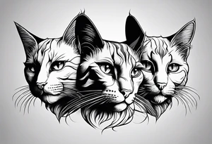 three cat heads next to next with first ones hands on its eyes next ones hands on its mouth and next ones hands on its ears tattoo idea