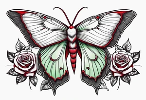Luna moth three red roses tattoo idea