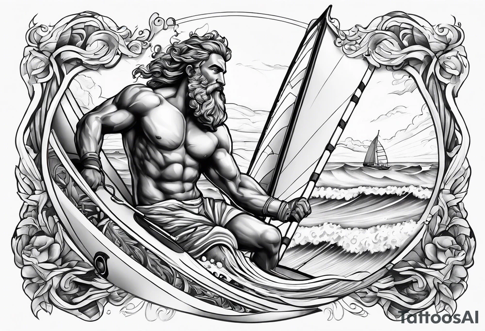 Poseidon als Windsurfer tattoo idea