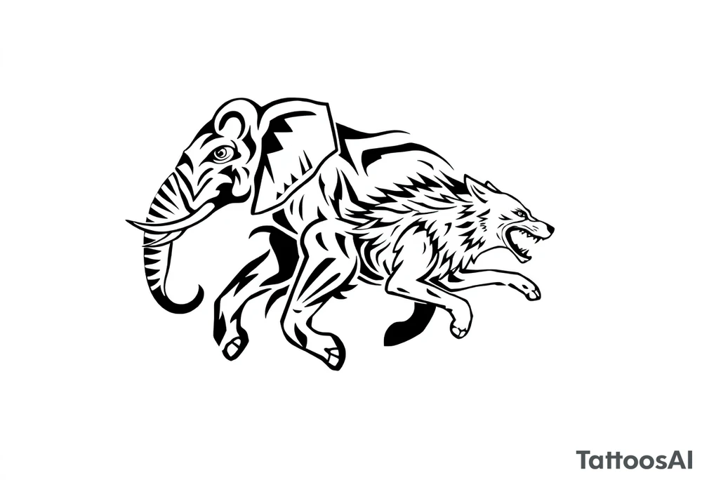 elephant and a wolf running together tattoo idea