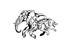 elephant and a wolf running together tattoo idea