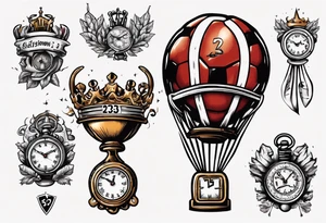 Ballon de football avec le numéro23 ,  une horloge avec une couronne,  le tout avec au fond un taureau tattoo idea