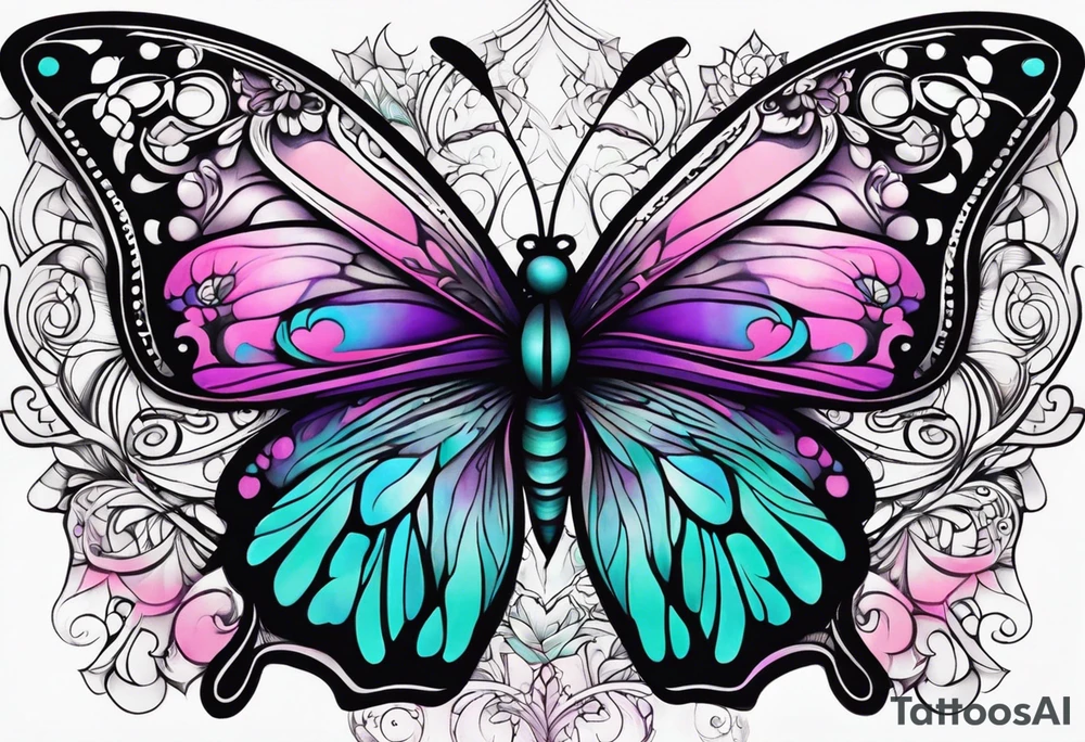 Purple Teal and Pink butterfly tattoo idea