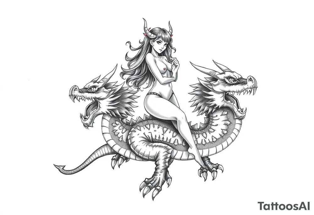 small naked girl riding big dragon, slut tattoo idea