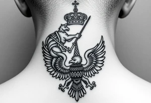 St. George slaying the dragon (hugely common in Russian Orthodox art)
Russian imperial crown above the eagle
Crossed swords or a Russian sabre
The Kremlin or St. Basil's Cathedral scene tattoo idea