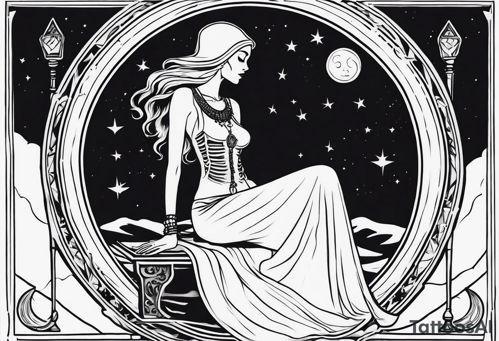 High priestess as a skeleton with moon tarot card tattoo idea