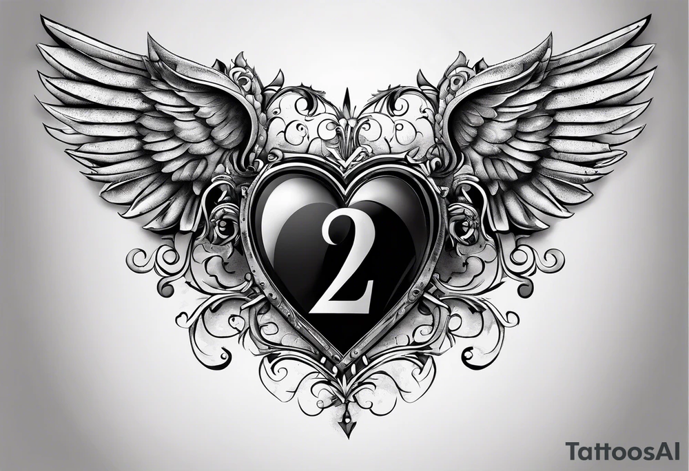 A heart in the form of the number 22 with wings tattoo idea