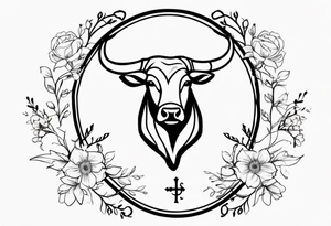 A simple Saggitarius zodiac symbol (the archer) is intertwined with a simple Taurus zodiac symbol (the bull) with delicate flowers. I want the 2 zodiacs to be line symbols, not images. tattoo idea