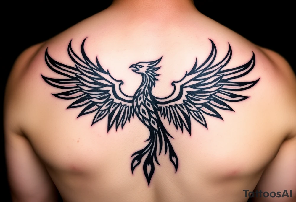 magnificent phoenix rising from golden flames with trailing embers tattoo idea