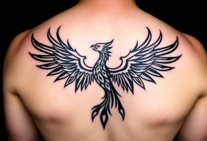 magnificent phoenix rising from golden flames with trailing embers tattoo idea