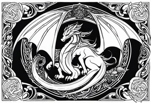 Mother dragon wings spread mushrooms tattoo idea