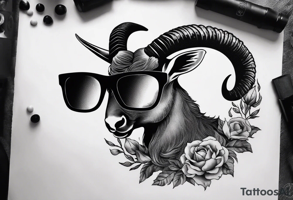 capricorn with sunglasses and gun tattoo idea