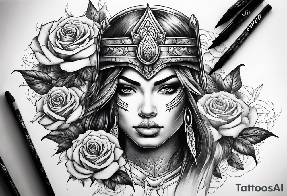 Warrior and roses tattoo idea