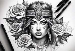 Warrior and roses tattoo idea