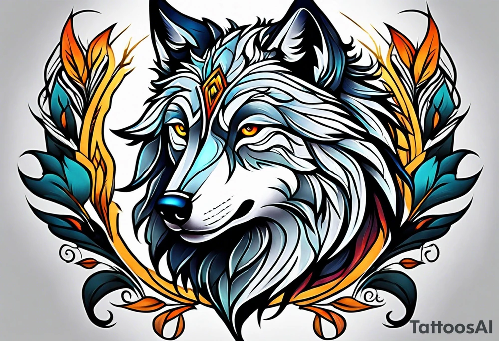 Neotraditional wolf tattoo idea