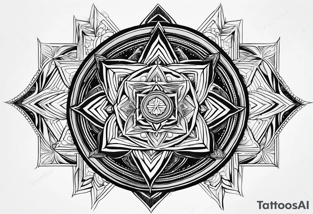 anahata, merkaba, mandala, geometric, cosmic tattoo idea