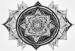 anahata, merkaba, mandala, geometric, cosmic tattoo idea