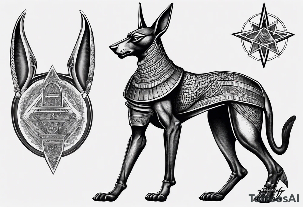 anubis , with his scales  druze star incorporated tattoo idea