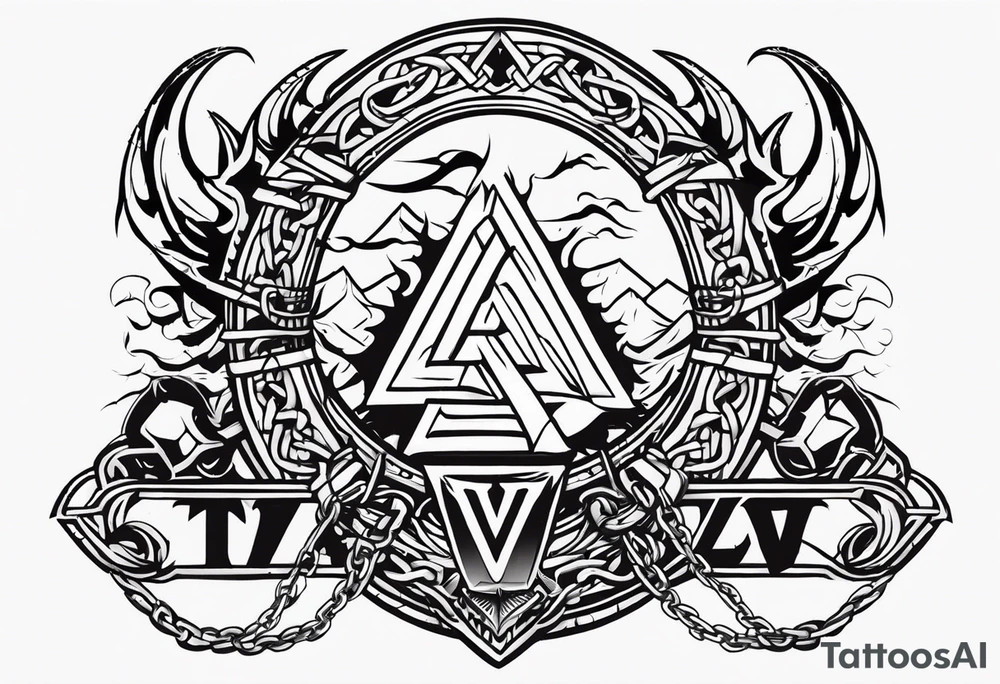 Valhalla sword shield dragon axe Valknut barbed wire chains fire tattoo idea Valhalla sword shield dragon axe Valknut barbed wire chains fire tattoo idea