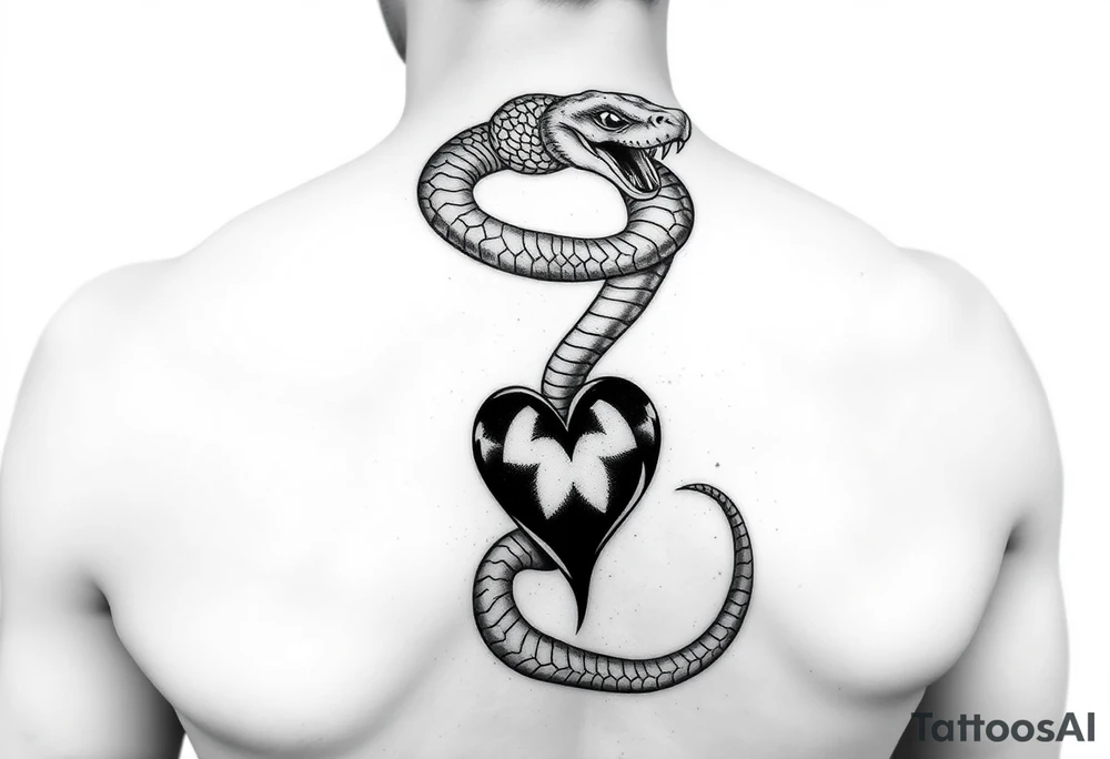 Can you give an example of a snake tattoo that wraps around the elbow and ends on the forearm on the ulnar side? With the words jealous, shame, and black heart subtly incorporated. tattoo idea