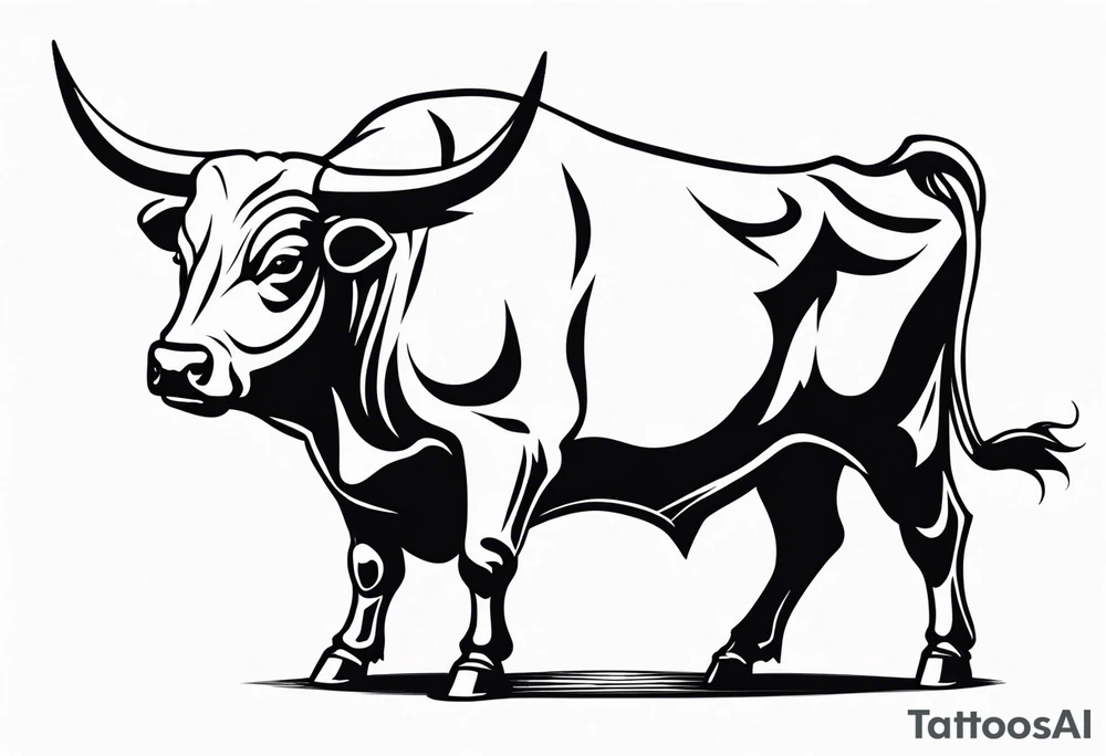 back of wallstreet bull with balls between legs tattoo idea