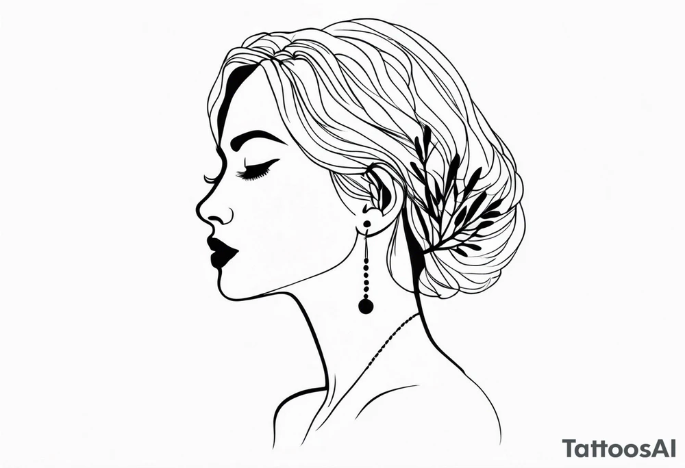 tiny tattoo outline of a woman and olive branch and four dots tattoo idea