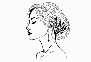 tiny tattoo outline of a woman and olive branch and four dots tattoo idea