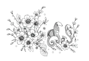 Underwater Flowers, shells, turtle, seahorse,  bubbles, jellyfish, feminine tattoo idea