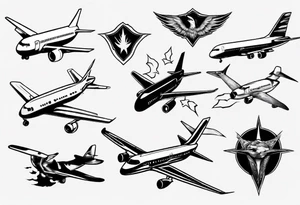 airplane, freedom, birds in masks tattoo idea